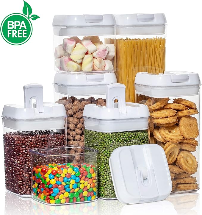 FreshFit™ Kit Completo: 3 Dispensers e 7 Potes Herméticos para Manter sua Despensa Organizada e Fresca!