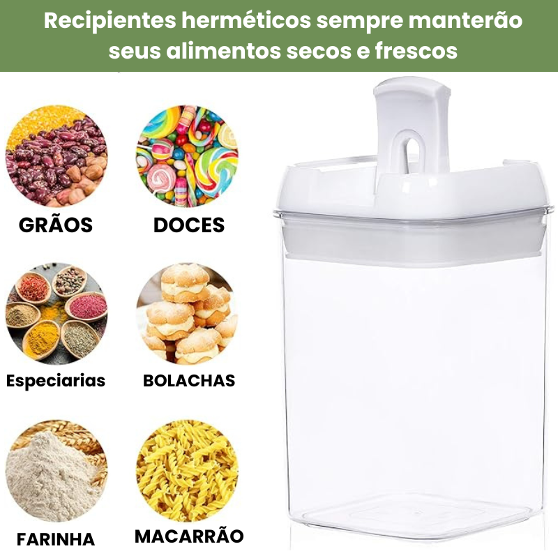 FreshFit™ Kit Completo: 3 Dispensers e 7 Potes Herméticos para Manter sua Despensa Organizada e Fresca!